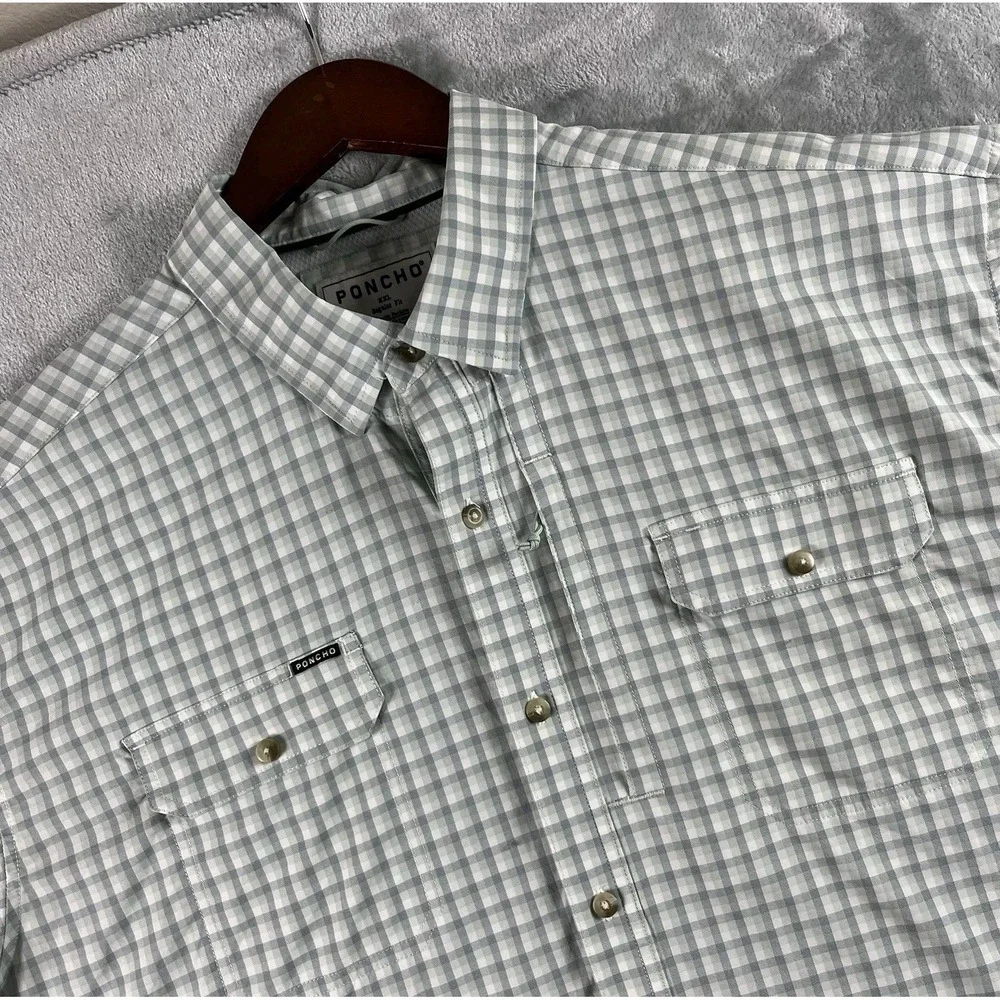 Poncho Shirt Mens 2XL Short Sleeve Check Regular Fit Magnetic Pockets Fishing